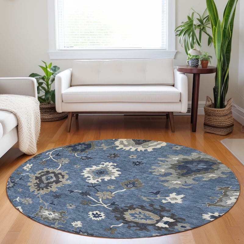 Premium Washable Super Soft Traditional Farmhouse Mayfield Rug - Blue - 8' x 8'