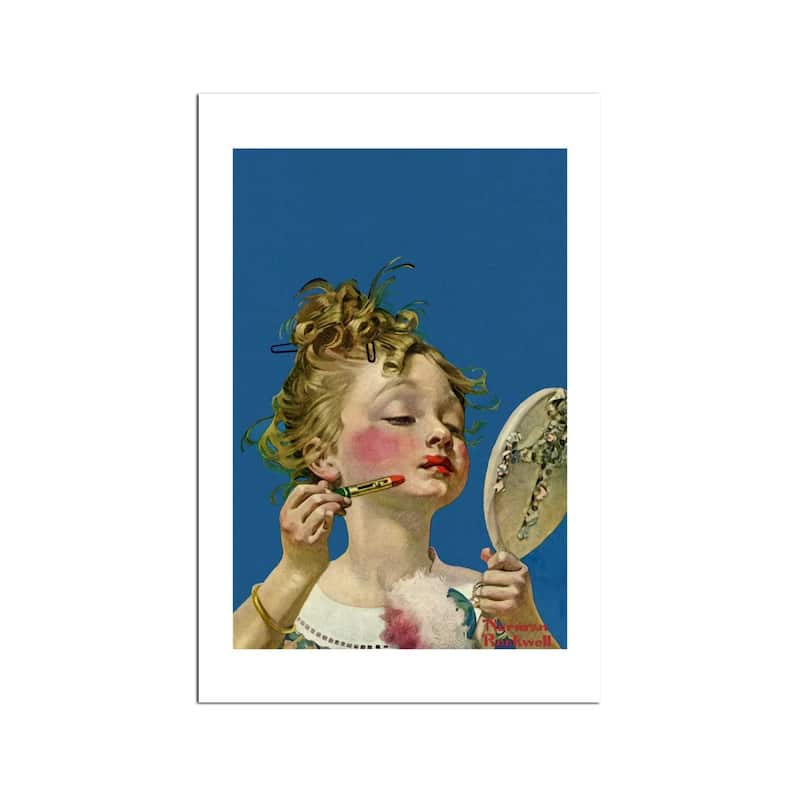Little Girl with Lipstick Fine Art by Norman Rockwell - Multi