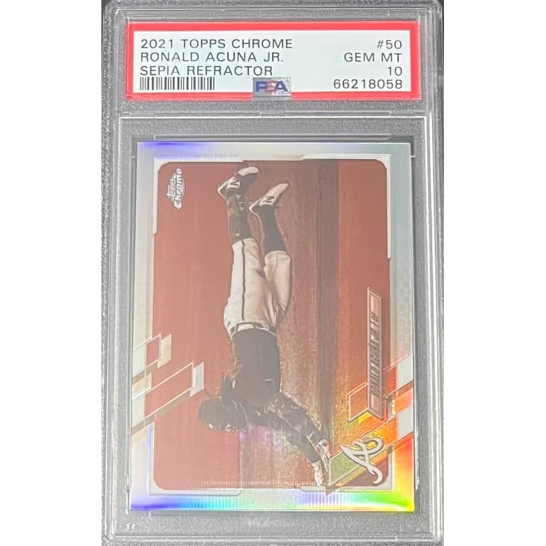 Ronald Acuna Jr 2021 Topps Chrome Sepia Refractor Card #50 Graded PSA 10 - 8'6" x 11'6"