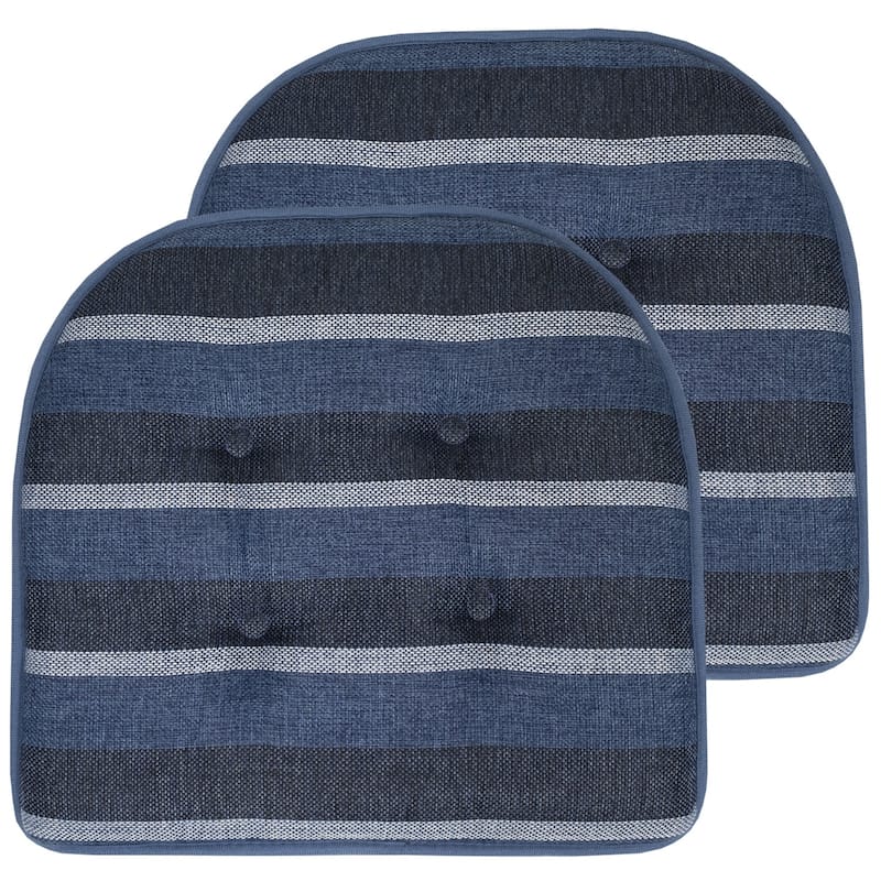 Sweet Home Collection Bradford Striped U Shaped Memory Foam Chair Cushion 17" x 16" - Set of 2 - Steel Blue Striped
