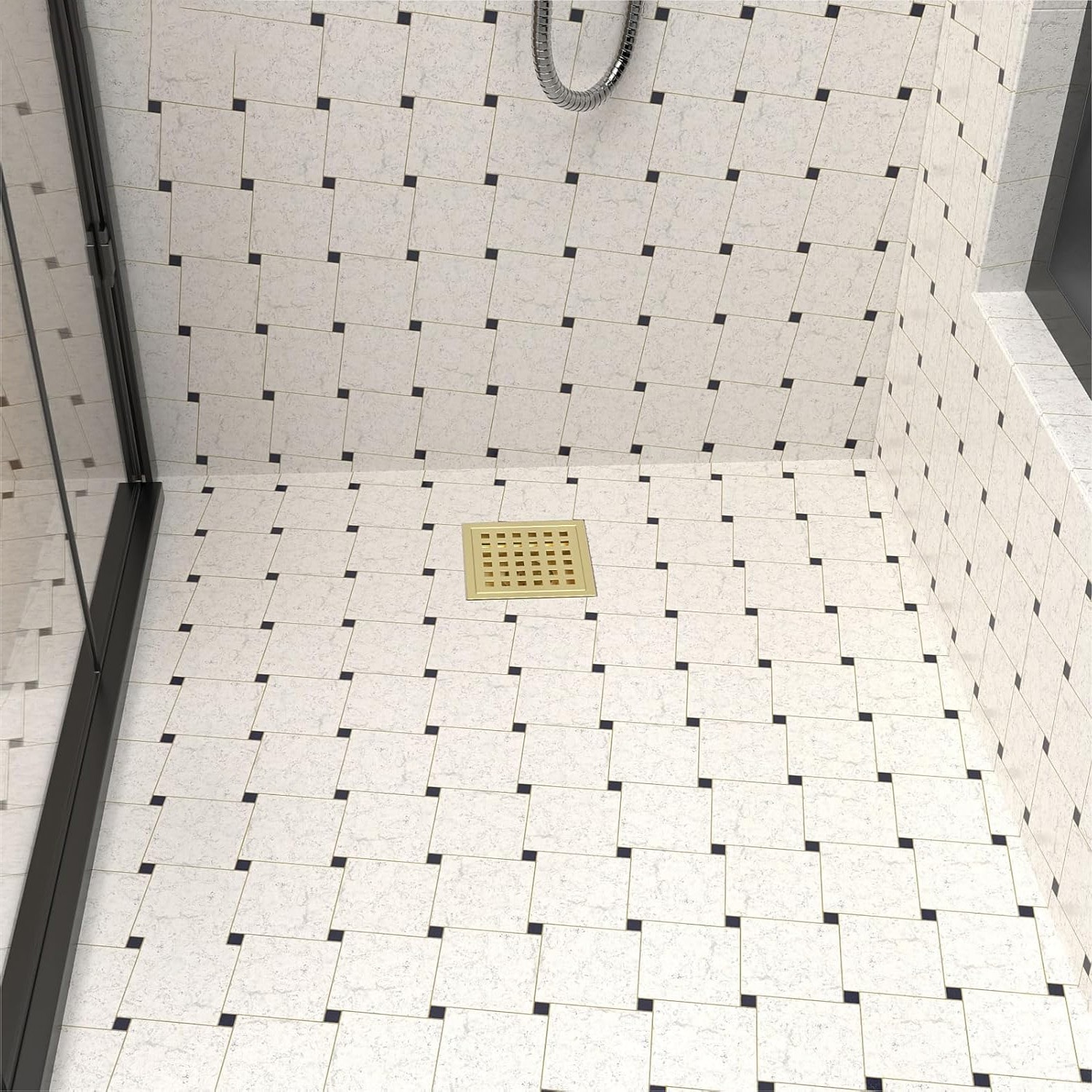 4-Inch Square Shower Floor Drain, Quadrato Pattern Grate - 4 inch