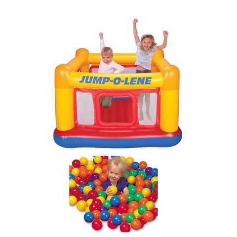 Intex Inflatable Jump-O-Lene Ball Pit Bouncer Bounce House w/ 100 Play Balls - 18