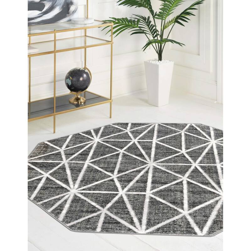 Contemporary Ahora Collection Area Rug - 5'3"x5'3" Octagon - Dark Gray