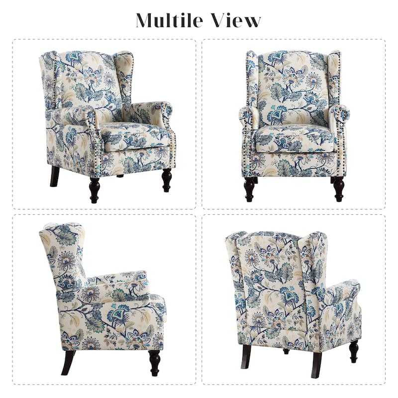 HOMYKA 29'' Wide Floral Pattern Wingback Accent Armchair with Nailhead Trim