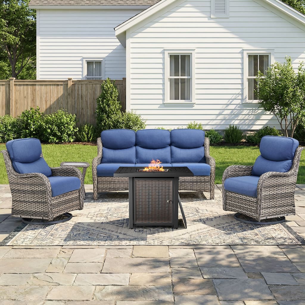 Pocassy 30 In Outdoor Propane Fire Pit Table Patio Sofa Chair Set.