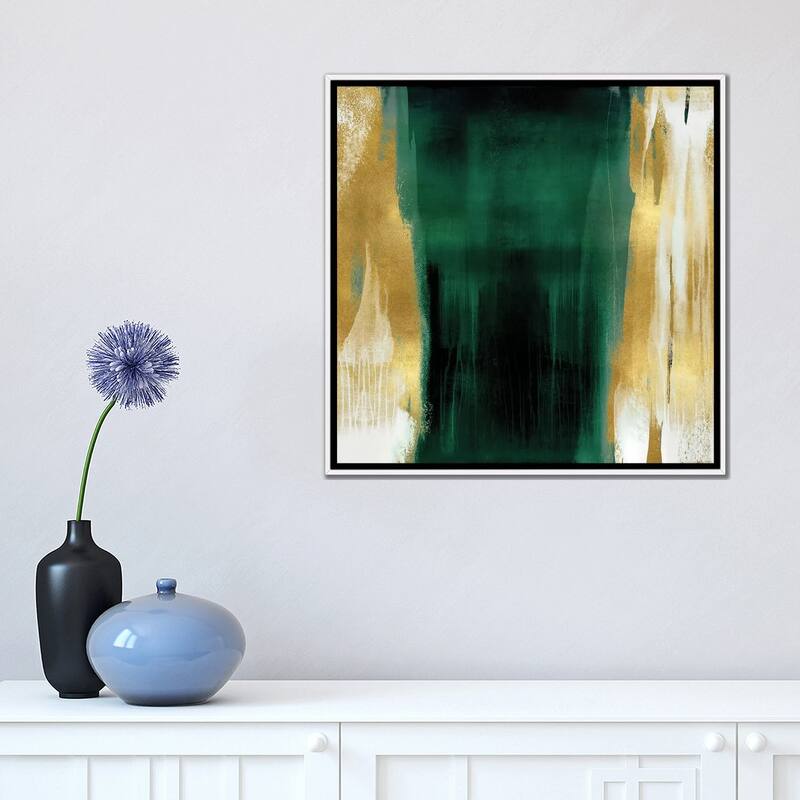 iCanvas "Free Fall Emerald with Gold II" by Christine Wright Framed Canvas Print