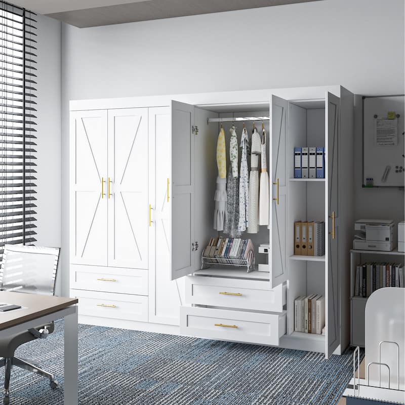 Classic Three-Door Wardrobe,Wood Bedroom Armoire with Hanging Rod and Shelves,Spacious Storage Closet,Modern Farmhouse Design