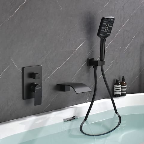Wall Mounted Tub Faucet With Hand Sprayer Waterfall Bathtub Faucet Modern Single Handle Tub Filler Trim With Handheld Shower
