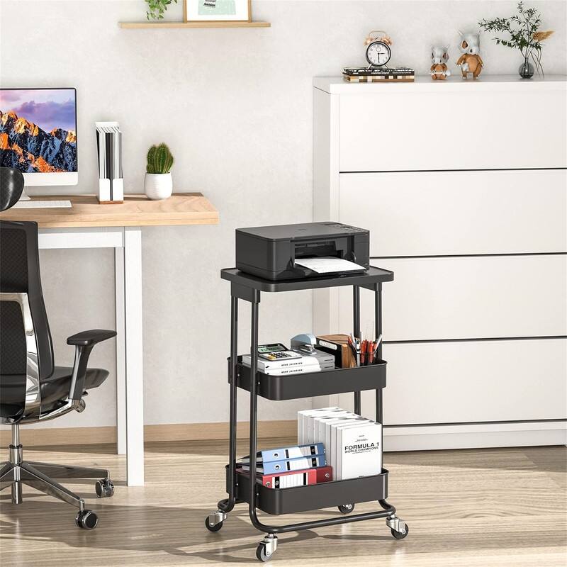 3-Tier Metal Rolling Storage Cart - 14"D x 16.7"W x 30"H