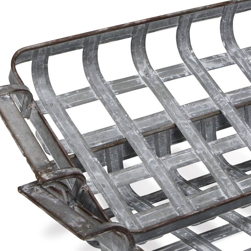HomeRoots 23" Gray Rectangular Metal Handmade Tray With Handles