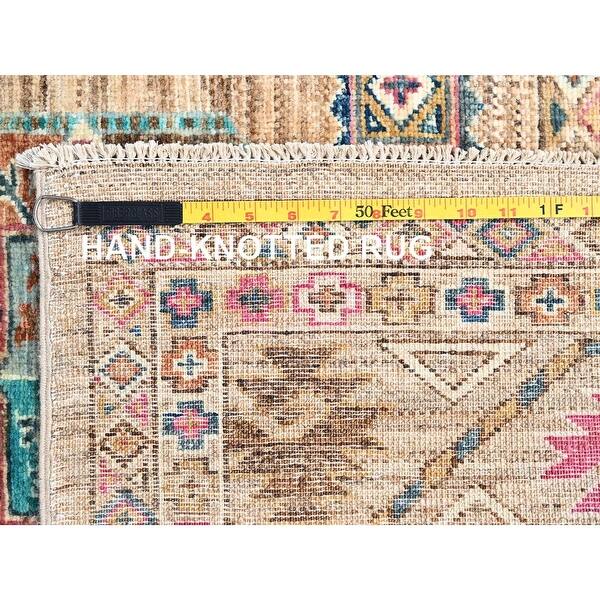 Shahbanu Rugs Firewood Brown Velvet Wool Afghan Ersari with Colorful ...