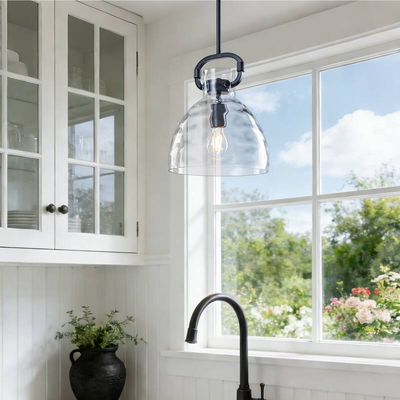 Skystar 1 - Light Single Pendant With Clear Hammered Glass Shade