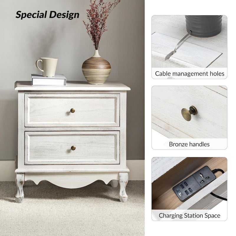 Pallantium 24'' Tall 2 - Drawer Nightstand with Charging Station Space Set of 2 by HULALA HOME