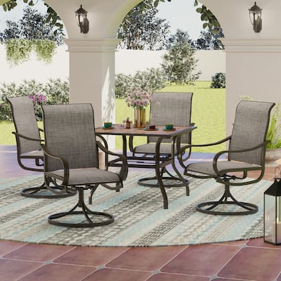 5/6-piece Steel Patio Dining Swivel Chairs and Square Table Set