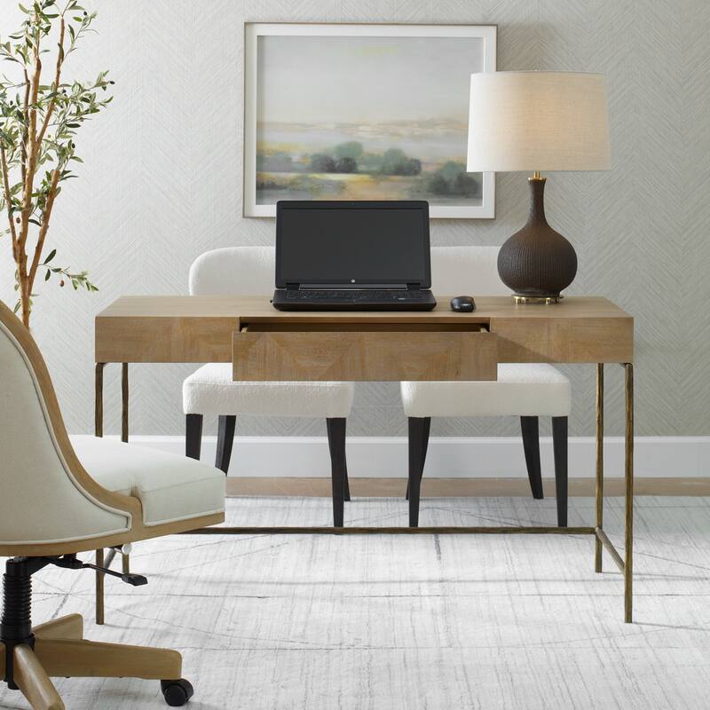 Rectangular Desk with Center Drawer- 52" - Antique Gold and Brown