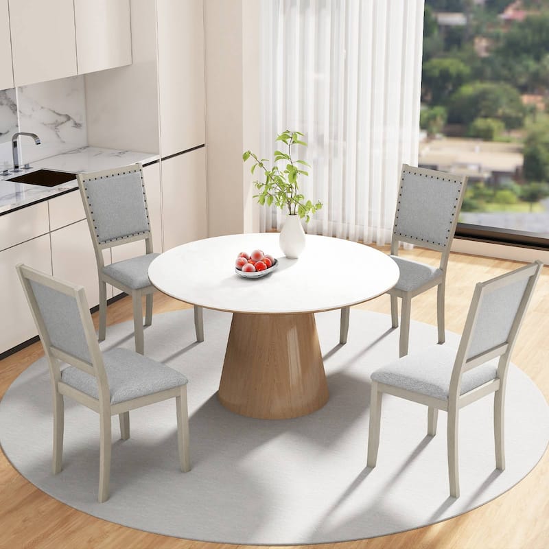 Set of 2 Grey Fabric Upholstered Dining Room Chairs with Ergonomic Back and Rubber Wood Frame - 20" x 22" x 37.5"
