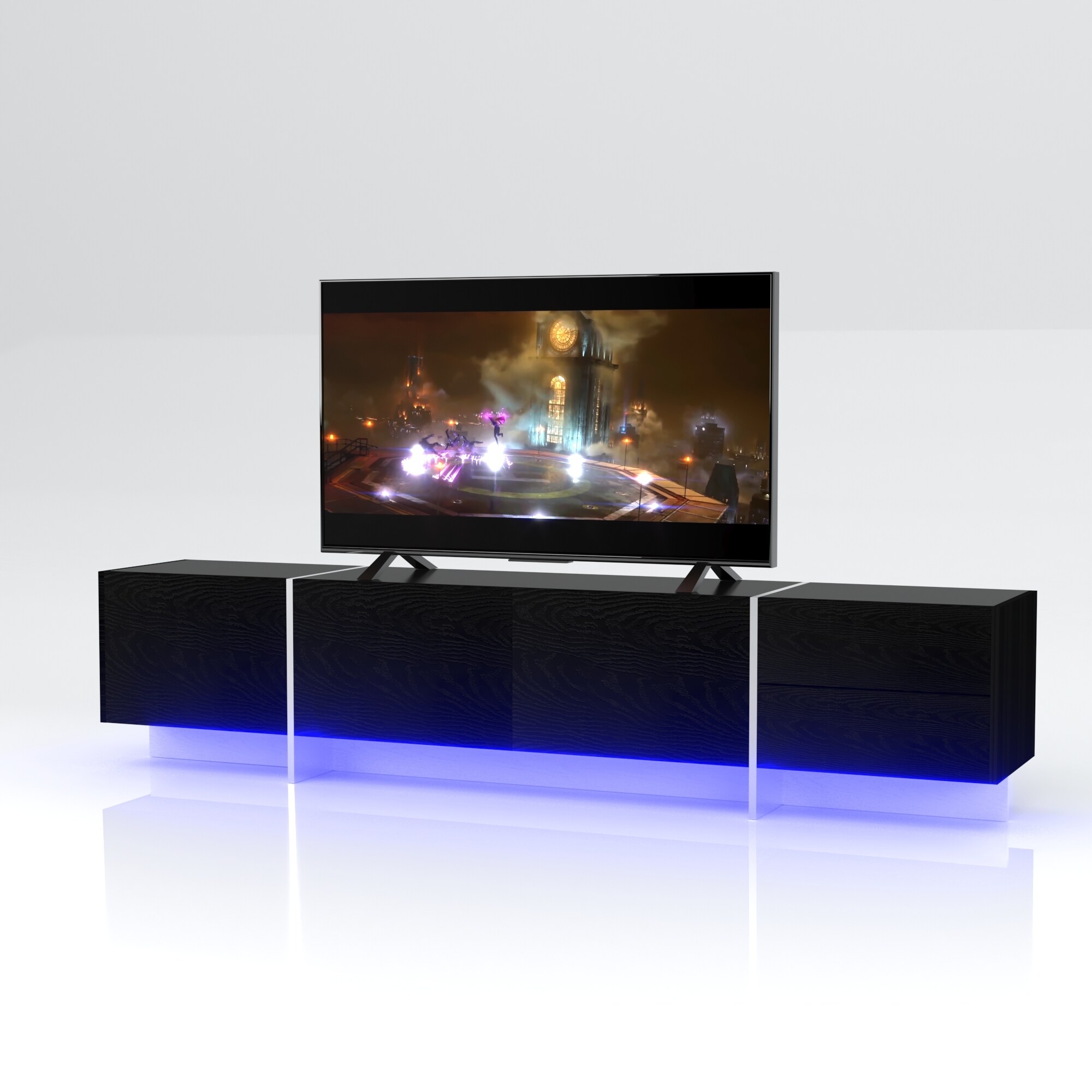 TV Console with Storage Cabinets, Remote Control, APP Control LED TV Stand, Full RGB Color Selection