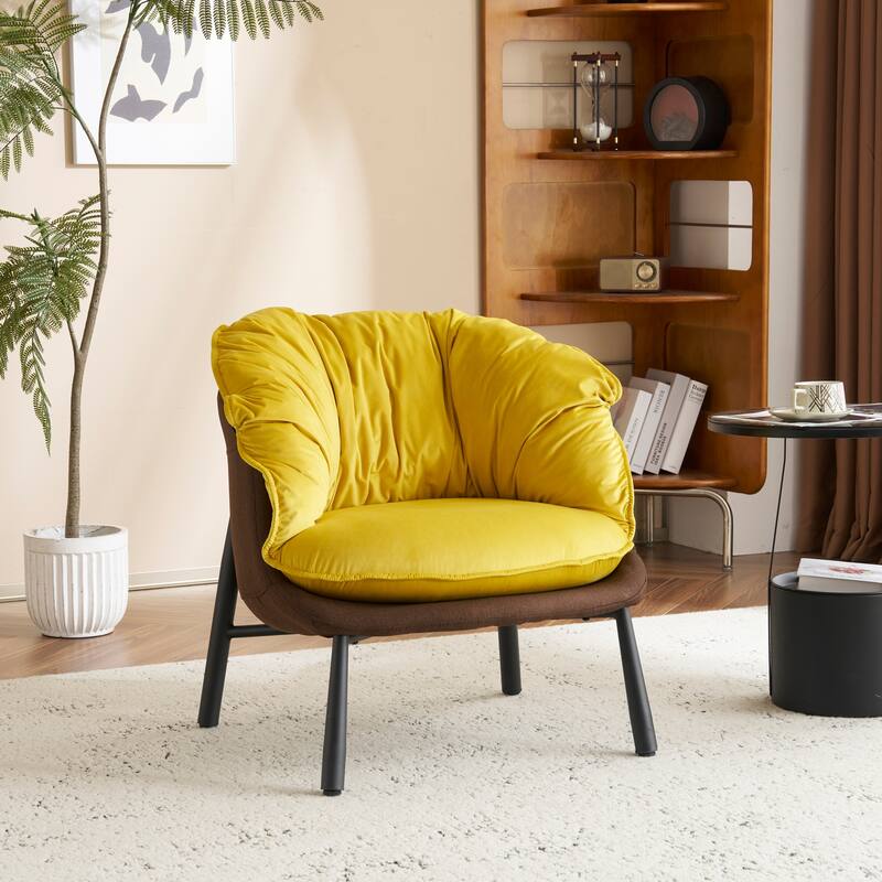 Modern Velvet Accent Chair with Wooden Frame and Black Metal Legs for Living Room or Lounge Seating - 27.4"L x 27"W x 29.1"H