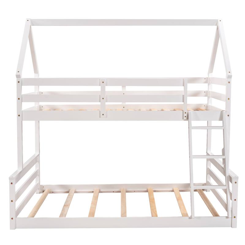 Twin Over Full House Bunk Bed with Built-in Ladder, Space-Saving Design