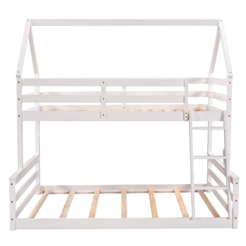 Twin over Full House Bunk bed with Built-in Ladder,White