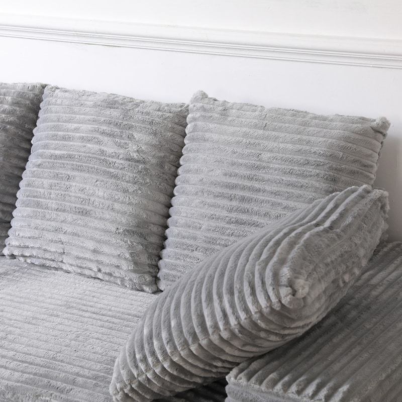 108.66" Thickened Corduroy Sectional Sofa with Storage Ottoman & Throw Pillows