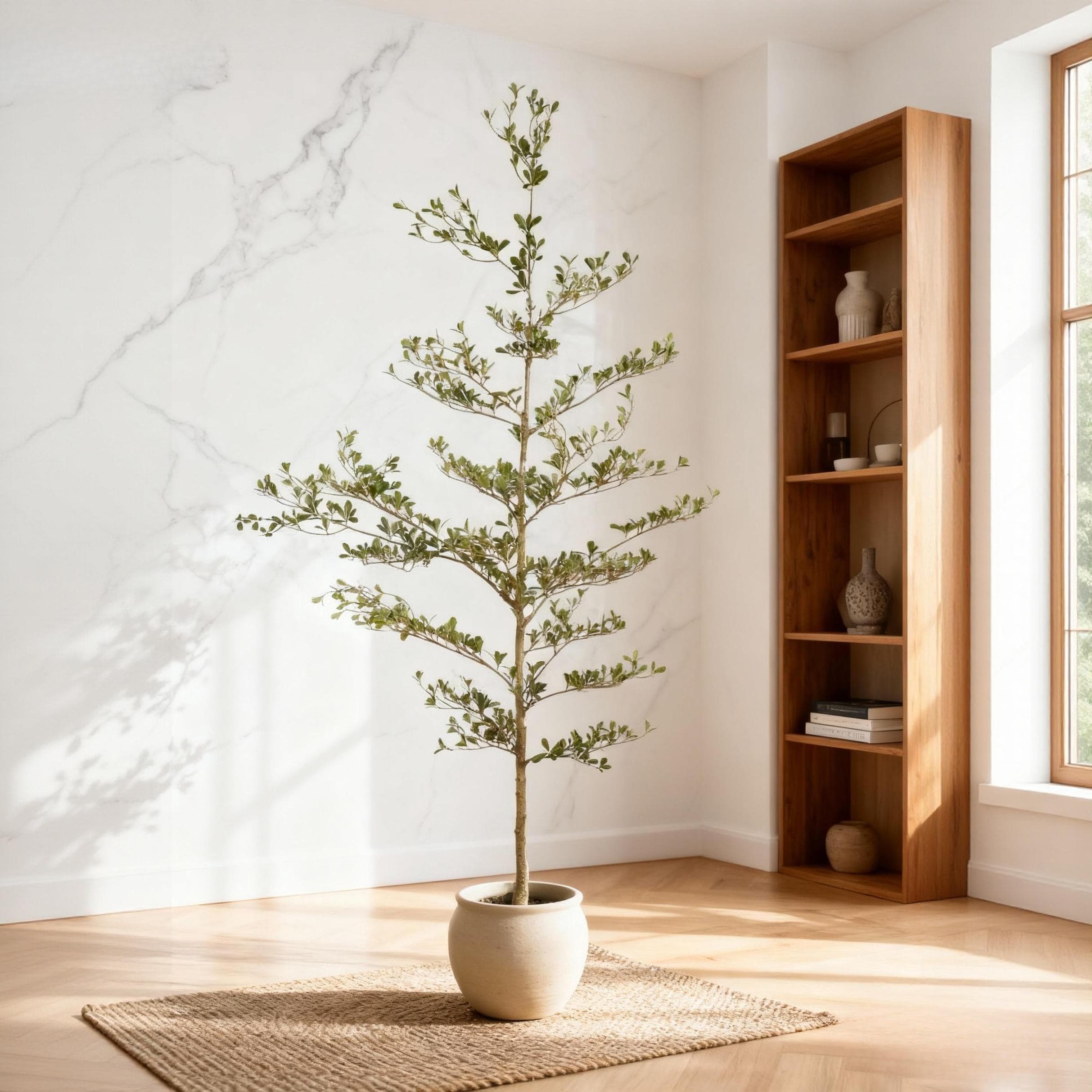 7FT Artificial Black Olive Tree, Realistic Tall Fake Plant for Indoor Home Living Room Corner Decoration, 1pc/set - Green Leaves