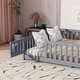 preview thumbnail 55 of 69, Queen Size Floor Bed with Fence, Door, Rubber Wood Frame & Safety Guardrails
