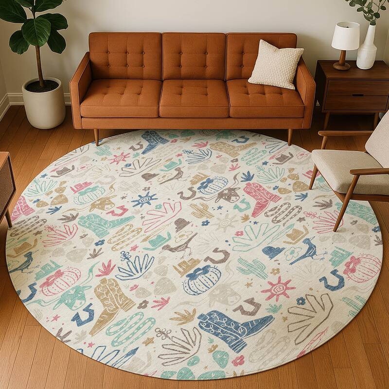 Machine Washable Indoor/ Outdoor Modern Ranch Chantille Rug