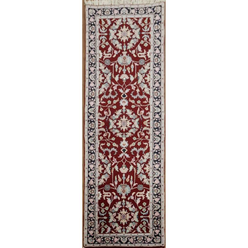 Hand Knotted Oriental 100% Wool Carpet Traditional All-Over White Kashan Runner Rug - 7' 11'' X 2' 8''