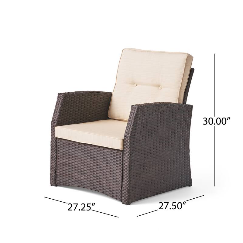 Sanger Outdoor 7 Seater Wicker Chat Set with Light Weight Concrete Fire Pit by Christopher Knight Home