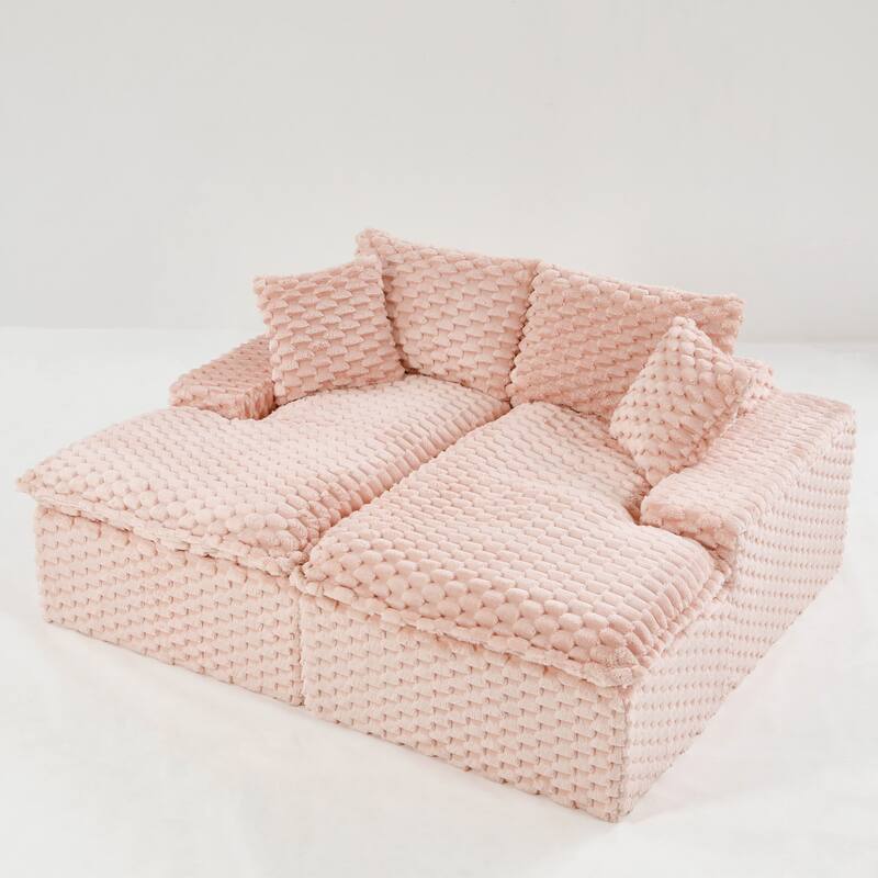 Lazy Reclining Sofa Turtle Velvet Modular Sleeper Sectional Sofa Bed with Double Chaise Lounge and Full Compressed Sponge