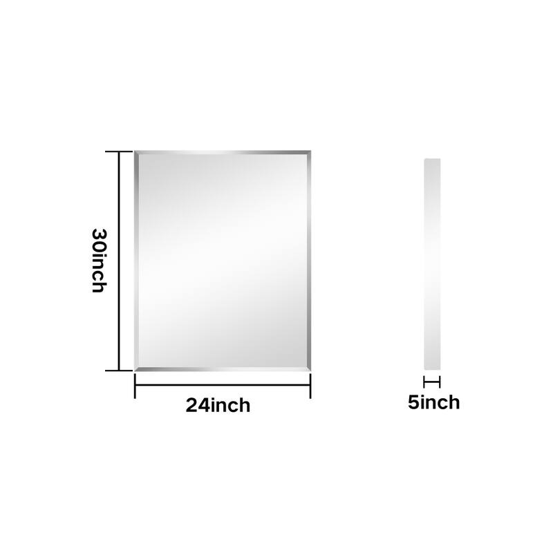 24 in. W x 30 in. H Rectangular Modern Metal Framed Wall Mount or Recessed Bathroom Medicine Cabinet with Mirror