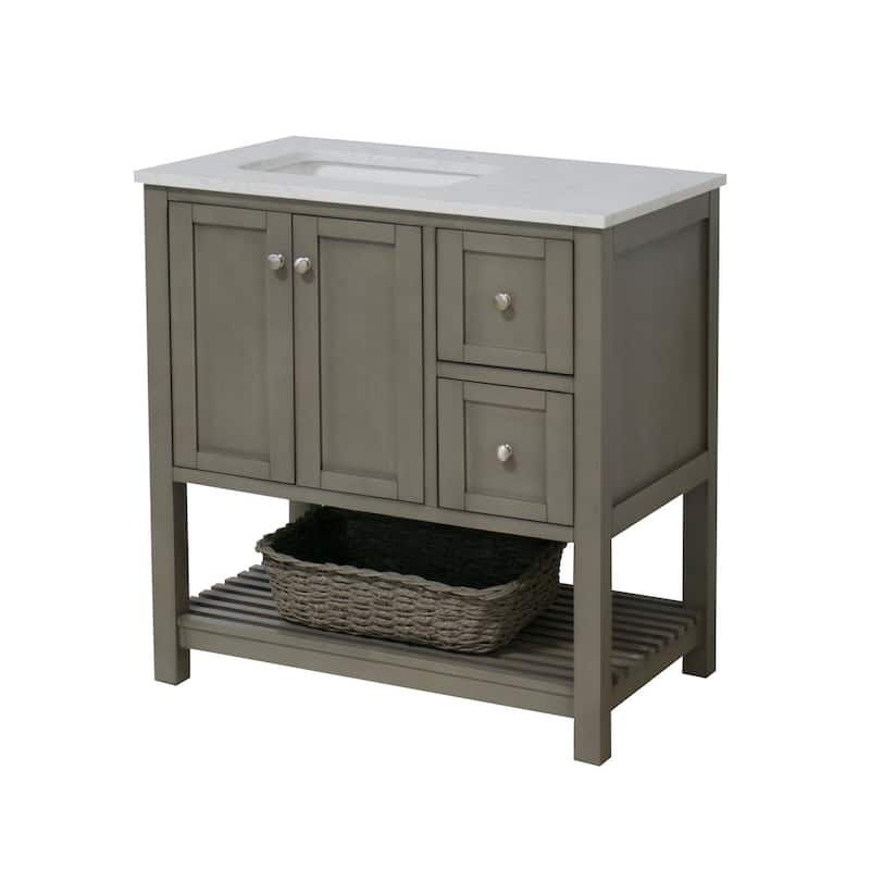 KitchenBathCollection Lakeshore 36" Bathroom Vanity with Engineered Carrara Top