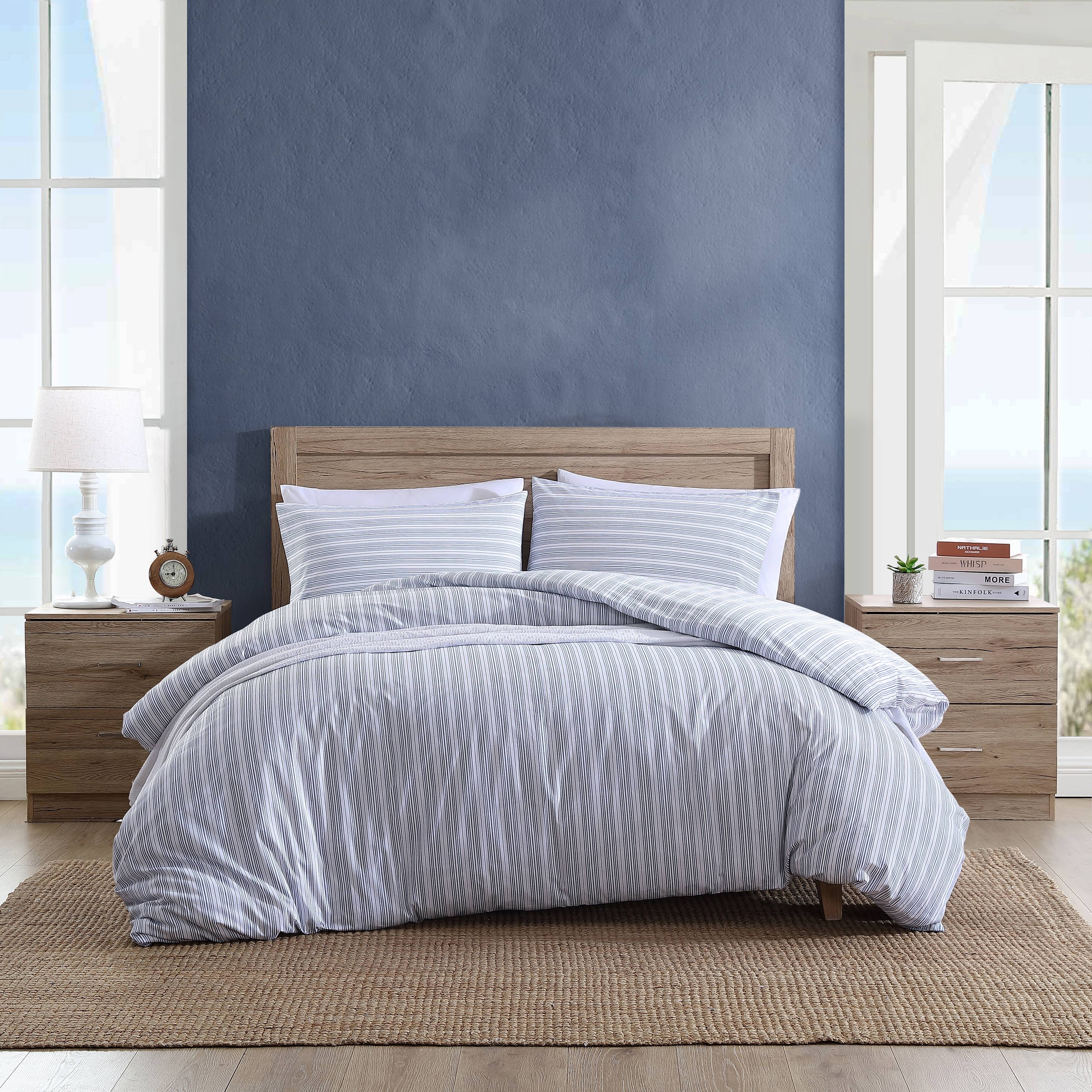 Nautica Beaux Stripe Blue Cotton Percale Duvet Cover