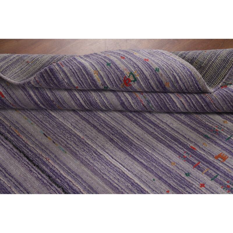 Hand Knotted Oriental 100% Wool Carpet Tribal Stripe Purples Gabbeh Area Rug - 8' 3'' X 5' 2''