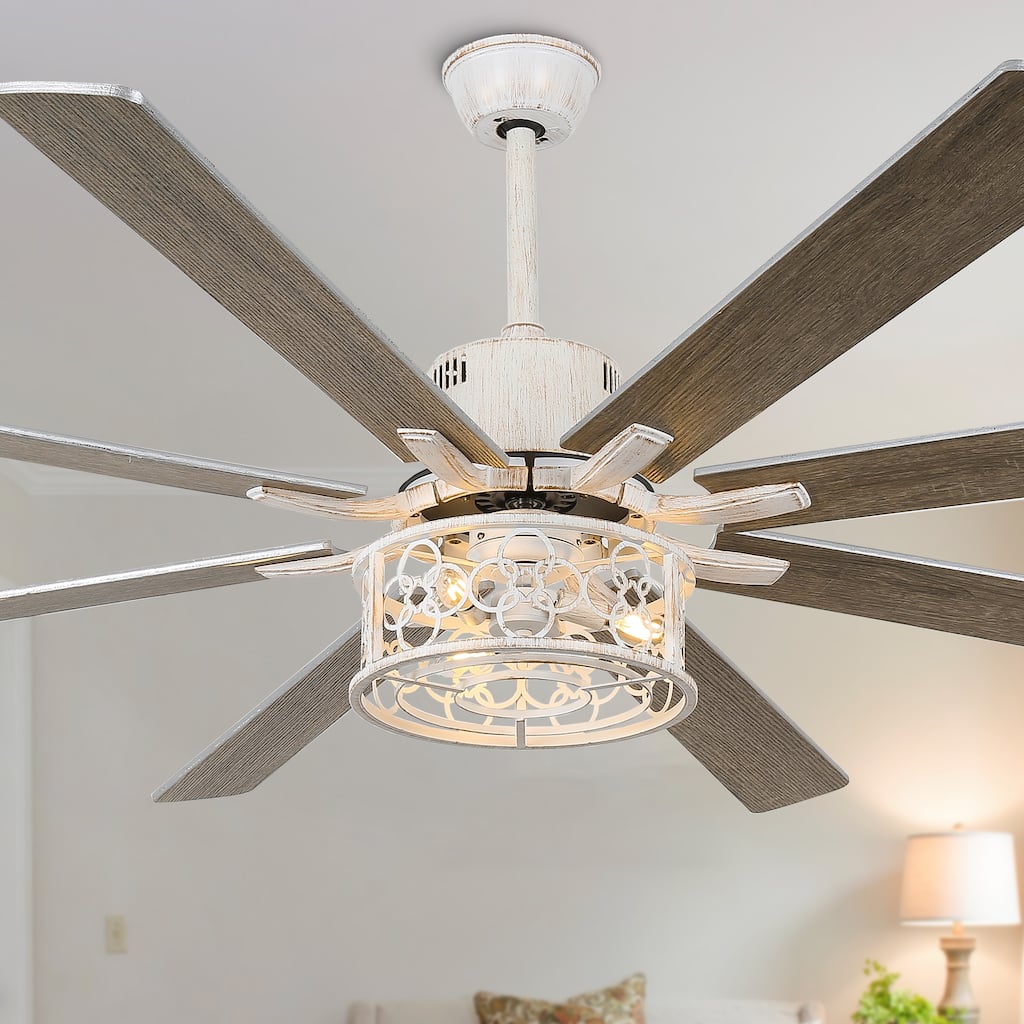 Bella Depot 72" Rustic Large Ceiling Fan with Light and Remote 6-speed 3-Light Farmhouse Metal Caged Black Ceiling Fan