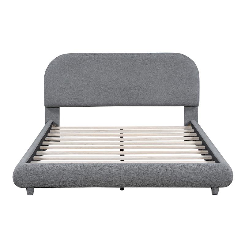 Teddy Fleece Full Size Upholstered Platform Bed with Thick Fabric - Bed