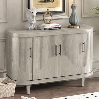 47.24" Modern Curved Sideboard Wooden Storage Cabinet with Adjustable Shelves for Home Organization