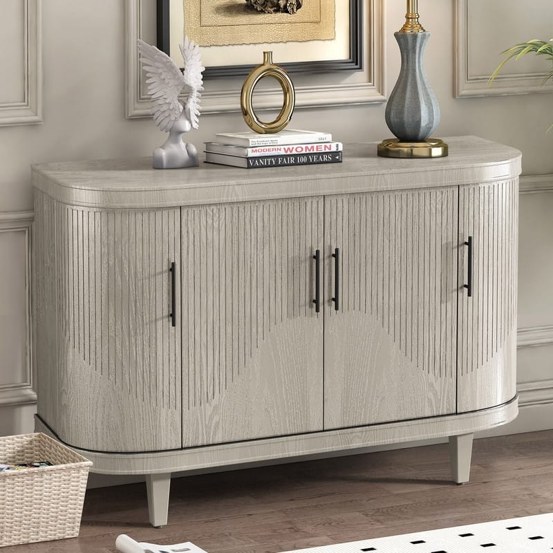 47.24" Modern Curved Sideboard Wooden Storage Cabinet with Adjustable Shelves for Home Organization
