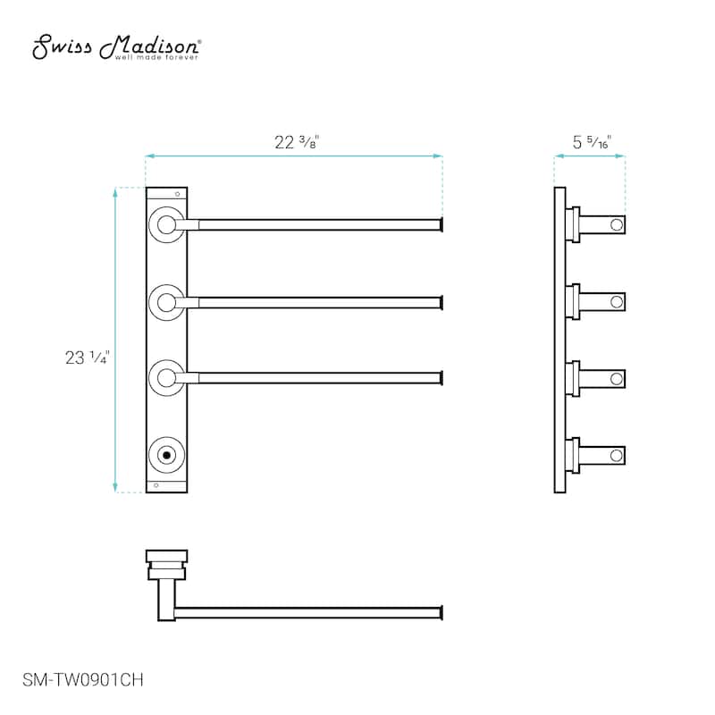 Claire 3-Bar Electric Towel Warmer In Chrome - 19.69" x 40.94" x 4.45"