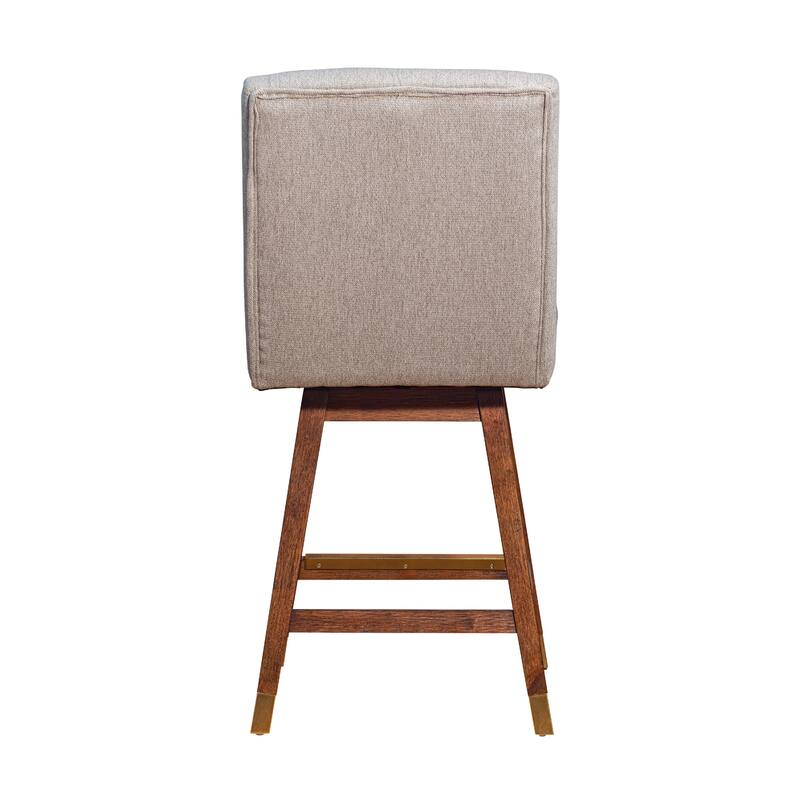 Tynn Swivel Counter Stool Chair, Taupe Gray Wingback, Brown Rubberwood