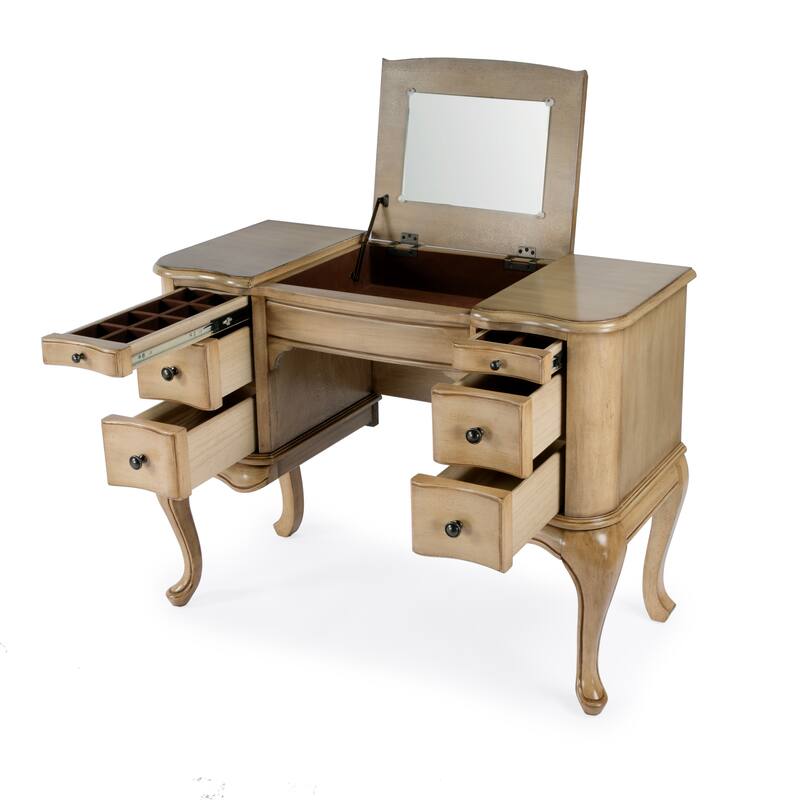 Charlotte 40 in. W Rectangular Wood Vanity/Valet Desk with Storage Drawers and Mirror