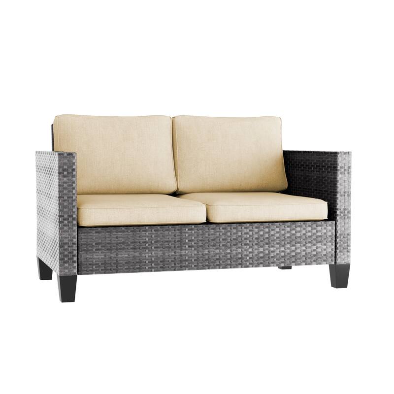 Livoosun Patio Loveseat Sofa Outdoor Wicker Couch, 2-Seater Furniture with High Back and Removable Cushions