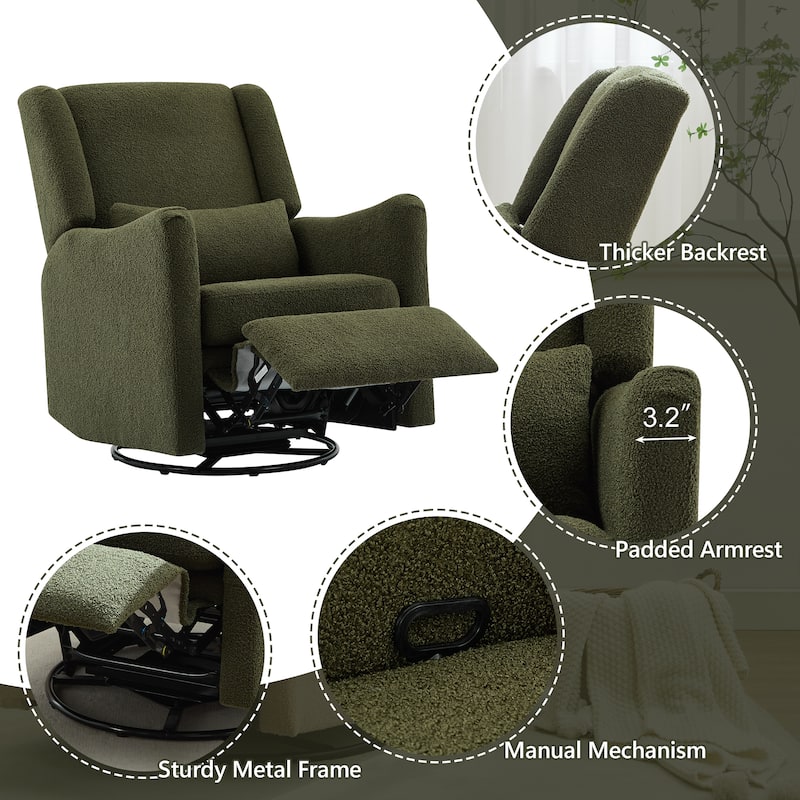 Seaweed Green Wingback Recliner Chair with Adjustable Backrest & Footrest, 360 Swivel Arm Chair Lounge Chair Accent Chair