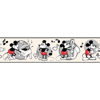 Black & Grey & Red Vintage Disney Mickey Mouse Peel and Stick Wallpaper Border by RoomMates
