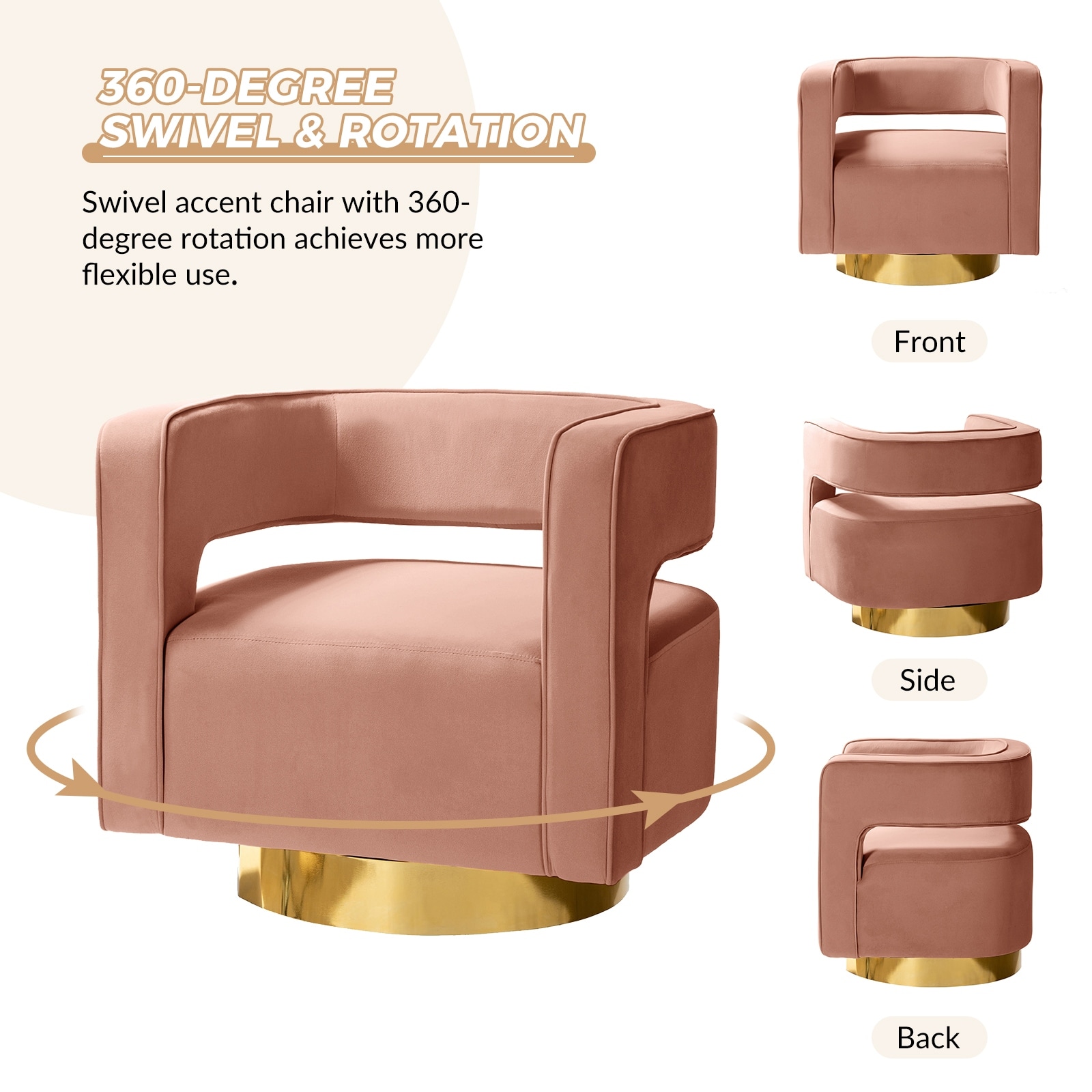 Carisa Modern Upholstered Swivel Open-Back Barrel Chair with Golden Base Set Of 2 by HULALA HOME