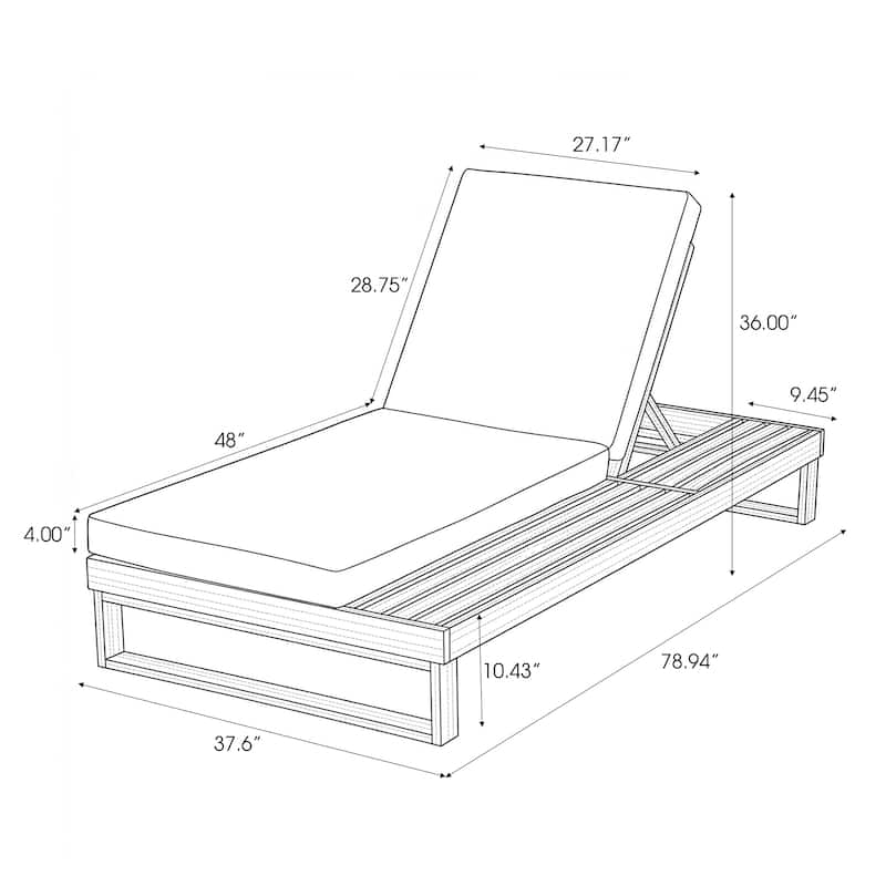 Christopher Knight Home - Modern Outdoor Acacia Wood Chaise Lounge with 4-Position Adjustable Backrest & 3-Fold Cushion