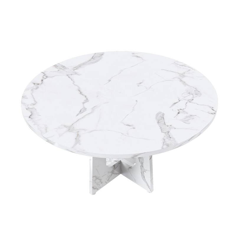 47.24" Round Marble White Finish Dining Table, Farmhouse Kitchen Table