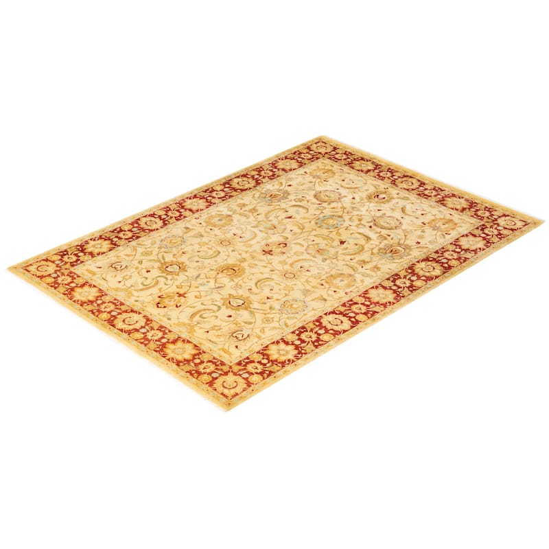 Overton Hand Knotted Wool Vintage Inspired Traditional Mogul Ivory Area Rug - 6' 2" x 8' 10"