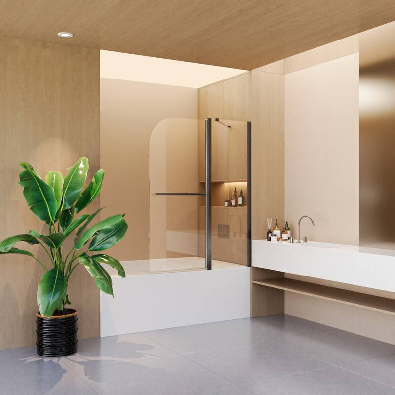 43"W x 58"H Frameless Folding Pivot Tub Door - Matte Black